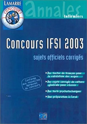 Concours IFSI 2003, sujets officiels corrigés